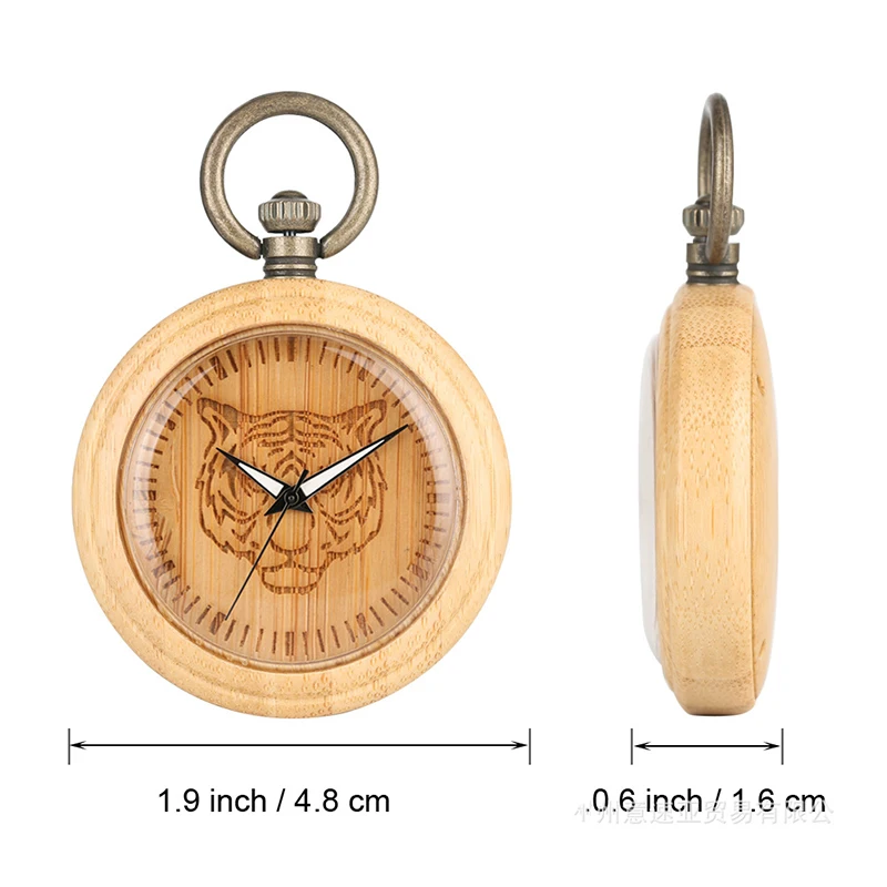 

Automatic Pocket Watch Men's and Women Creative Wooden Watch Variety of Animal Pattern Bamboo Wood Quartz Pocket Watch Vintage