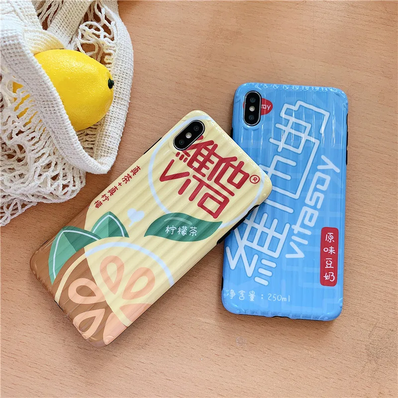 Чехол для телефона из ТПУ для iphone XR X Xs max чехол для iphone 7 8 6 6s plus, однотонный чехол для багажника, чай с лимоном, соевый молочный напиток, IMD, чехол