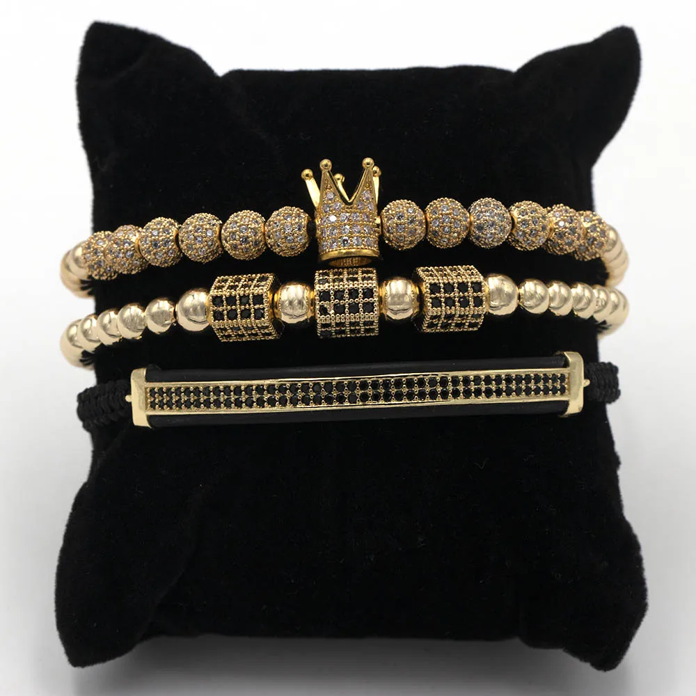 Hexagonal set gold Мода роскошный Римский Королевский браслет с шармом с короной для мужчин Золотой Плетеный Регулируемый мужской браслет для хип хоп ювелирный подарок - Metal Color: Hexagonal set gold