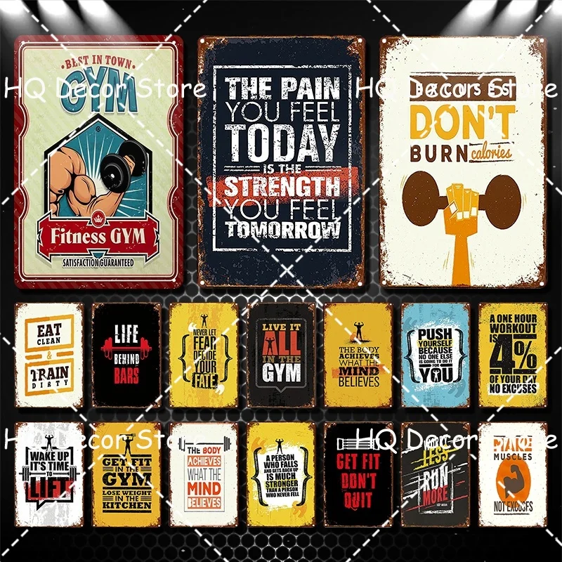 

Плакаты для фитнеса, тренажерного зала, винтажные металлические жестяные знаки, мужская пещера для тренажерного зала, Настенный декор 8x12 дю...