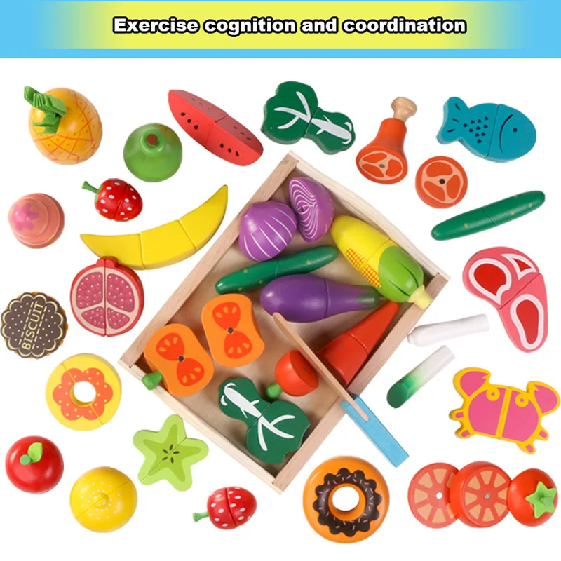 Игрушки Монтессори для фруктов и овощей Деревянная Классическая игра имитация