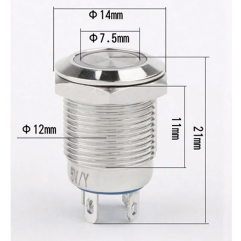12mm Metal Push Button Switch Ring Power LED Waterproof 3-6V 12V 24V 110V 220V Self-reset Momentary/Locking for Car Auto Engine