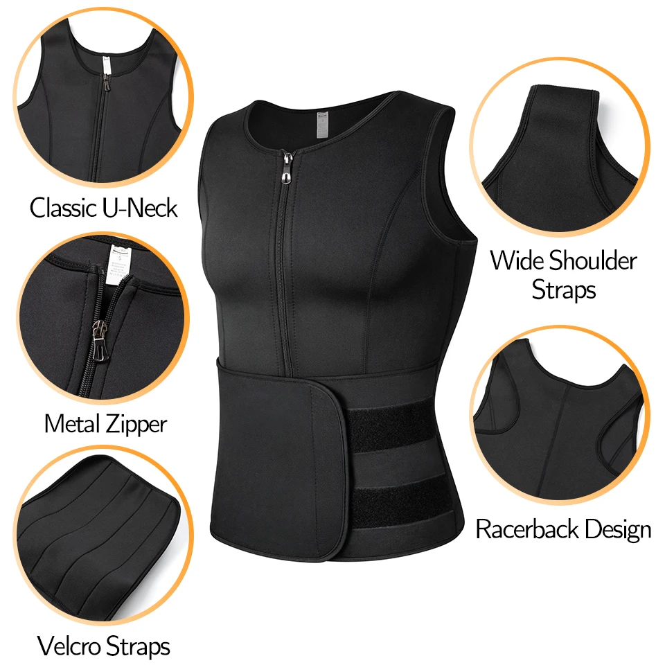 Men Waist Trainer Vest Corset Sweat Sauna Suit Slimming Shirt Body Shaper Weight Loss Workout Tank Tops for Muscle Bodybuilding