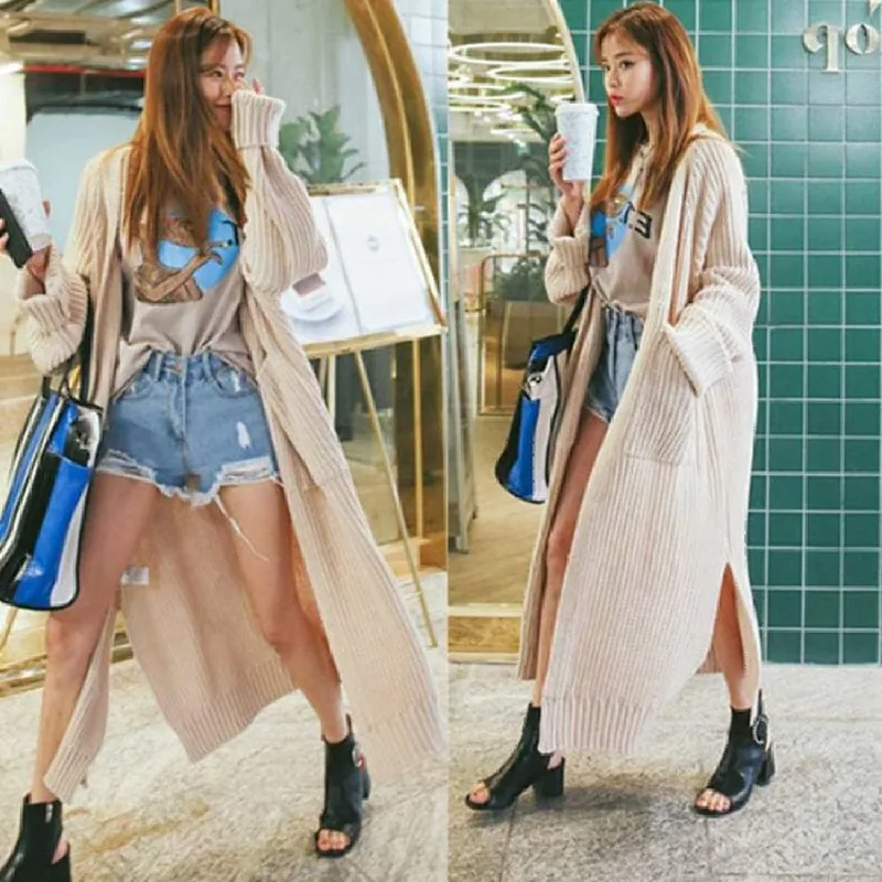 Зимний свитер женский новый осенне-зимний длинный стильный пальто Женский