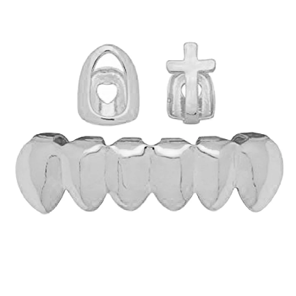 Нижние 6 зубьев горлышные колпачки панк Рок грили 2 верхние одинарные кресты Fang |