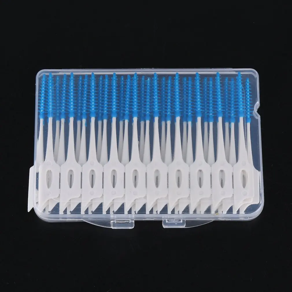 

40 Transparent Boxes Interdental Brush Elastic Massage Soft Rubber Toothpick Dual Use Oral Care Cleaning