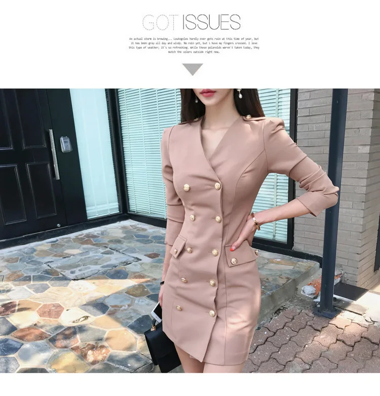 

High Quality Mujer Double-breasted Brooch OL Blaser Jacket Coat Autumn Runway Women's Long Sleeve Black Casaco Suit Outerwear