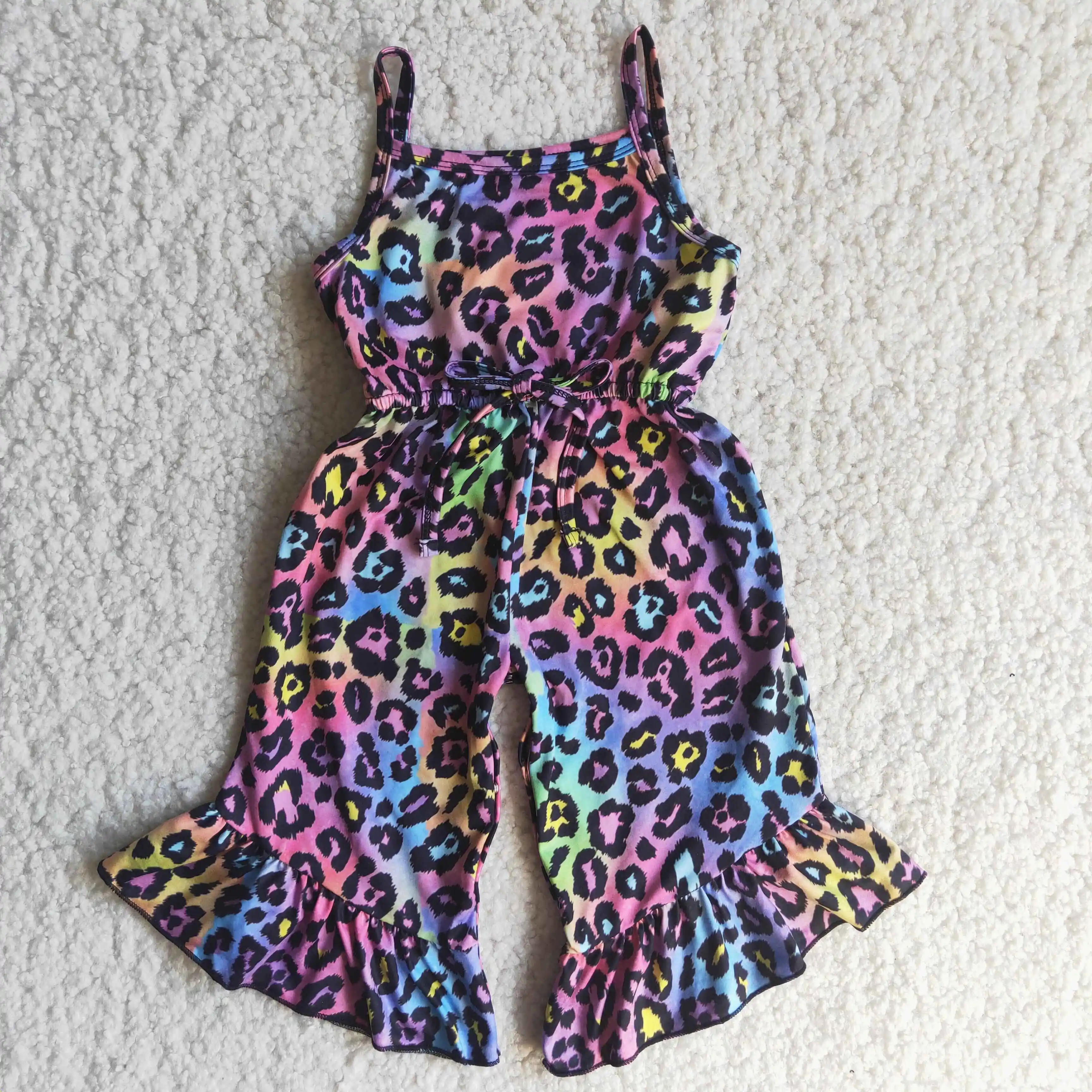 

Summer Baby Girls Suspend Jumpsuit Toddlers Leopard Print Sleeveless Rompers Clothing Overalls Outfits Boutique Purple Style