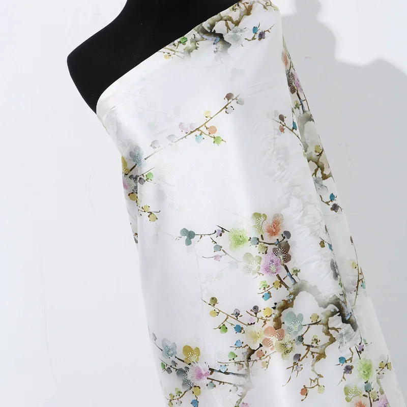 

Шелковая атласная ткань стрейч белого цвета, шириной 108 см, 19 мм, с цветочным принтом для летнего платья, длинная и короткая рубашка, брюки Y020