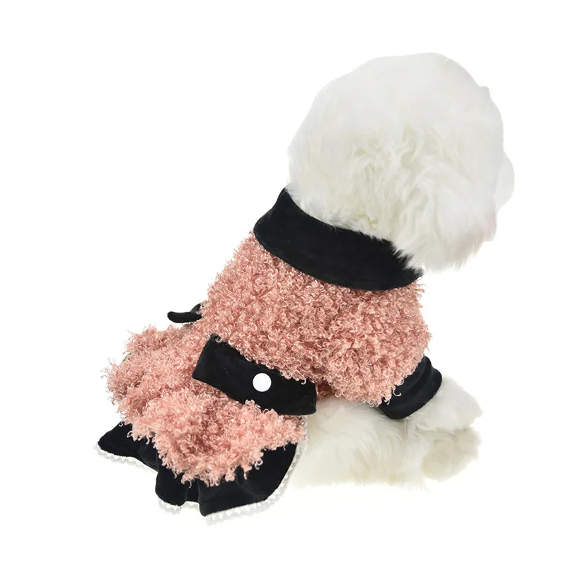 Розовое зимнее теплое праздничное платье принцессы для собак пальто из плотного