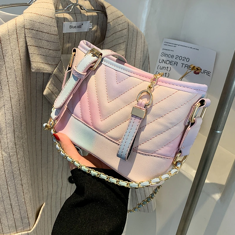 

V-line Crossbody Bag For Women 2021 Summer New High-quality PU Leather Women's Designer Handbag Gradient Shoulder Messenger Bag