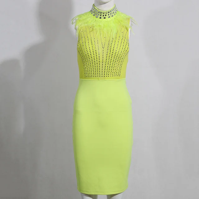 Новые летние Для женщин модные, пикантные эластичные Хлопковое платье Bodycon перспектива черное платье без рукавов с принтом кожаные бусины Клубные вечерние платья - Цвет: fluorescent green