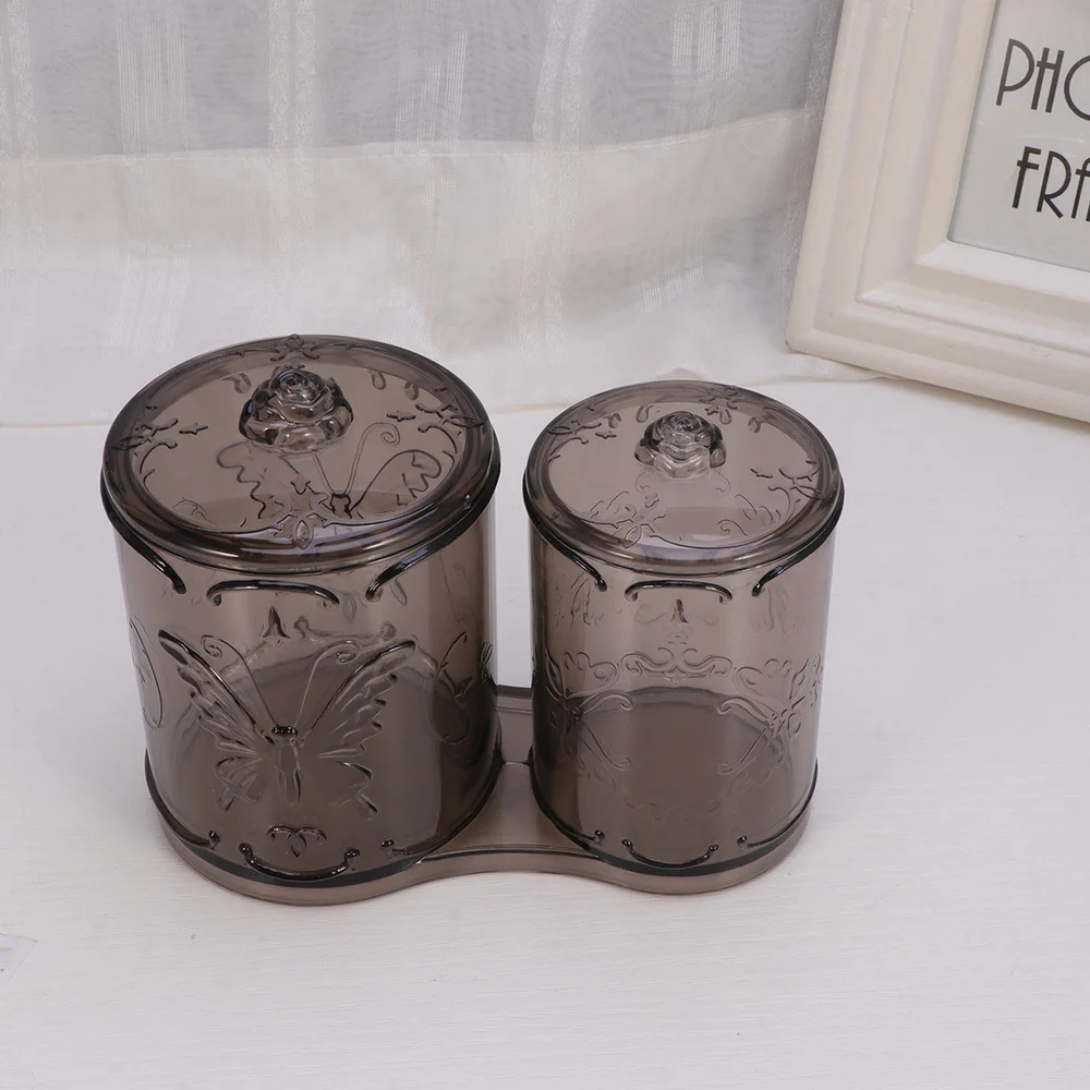 

Vintage Makeup Cotton Storage Box with Lid Double Canister Organizer for Cotton Swabs Cosmetic Jewelry (Black)