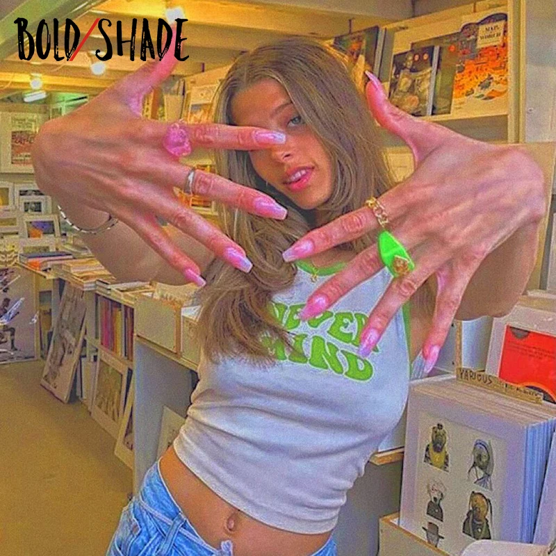 

Bold Shade Letter Print Sleeveless Tank Tops Indie Aesthetic Y2K Style Basic Women Bodycon Vest 90s Style Patchwork O-neck Tanks