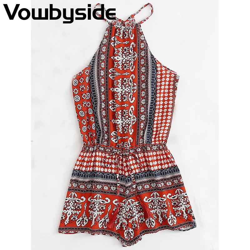 

Summer Women's New Fashion Print Sleeveless Backless Shorts Jumpsuit Rompers Playsuits
