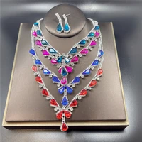 2021 new fashion water drop bridal jewelry sets rhinestone choker necklace earrings african wedding jewelry sets for women