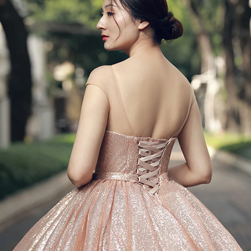 RSM66565 блестящее Пышное вечернее платье в пол с блестками круглым вырезом