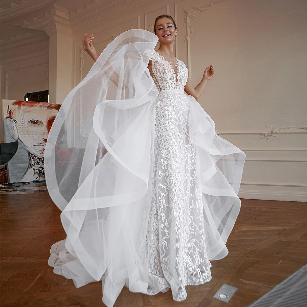 

2021New Beading Pearls Lace Mermaid Wedding Dresses With Detachable Train 2 Pieces Aliexpress Login vestido de noiva 2 em 1