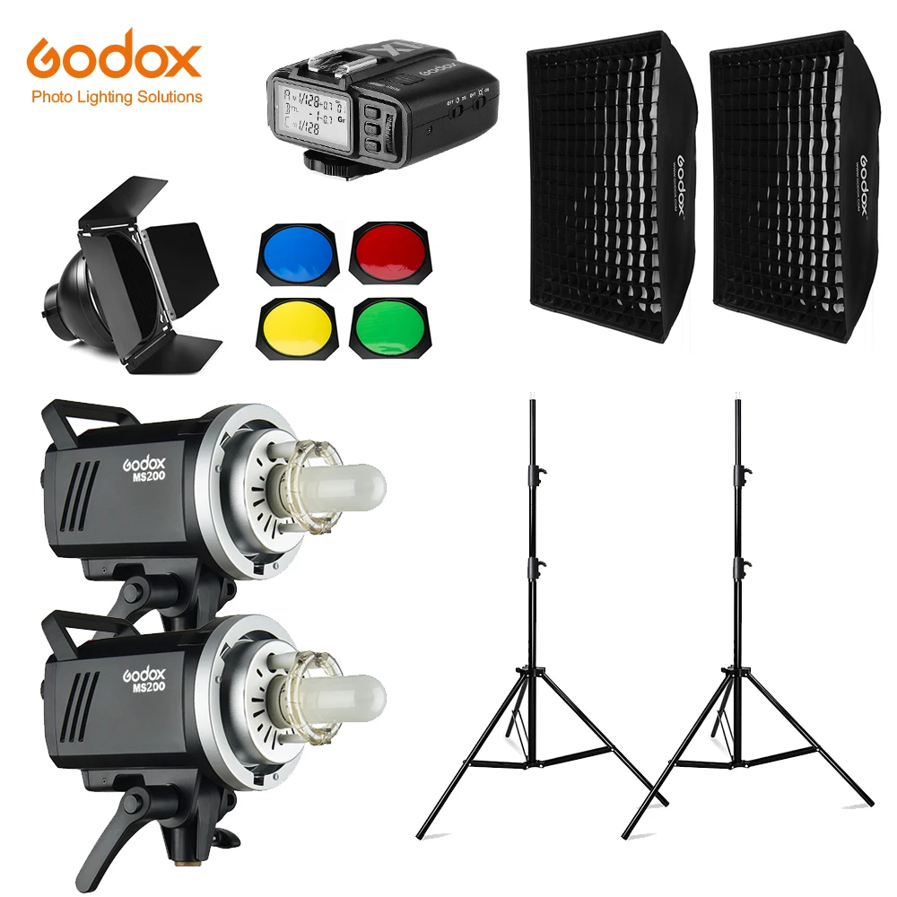 Godox MS200 400Ws 2x200 Ws Фотостудия вспышка освещение, софтбокс, 280 см осветительная стойка, дверь сарая, триггер, встроенные приемники вспышки