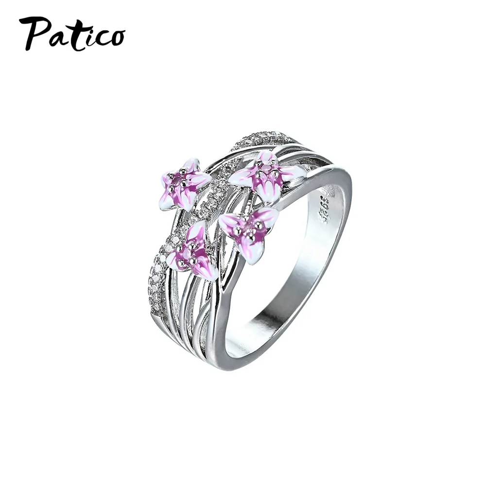 

925 стерлингового серебра романтический цветок с украшением в виде кристаллов Свадебные обручальные кольца для женщин, модные ювелирные изд...