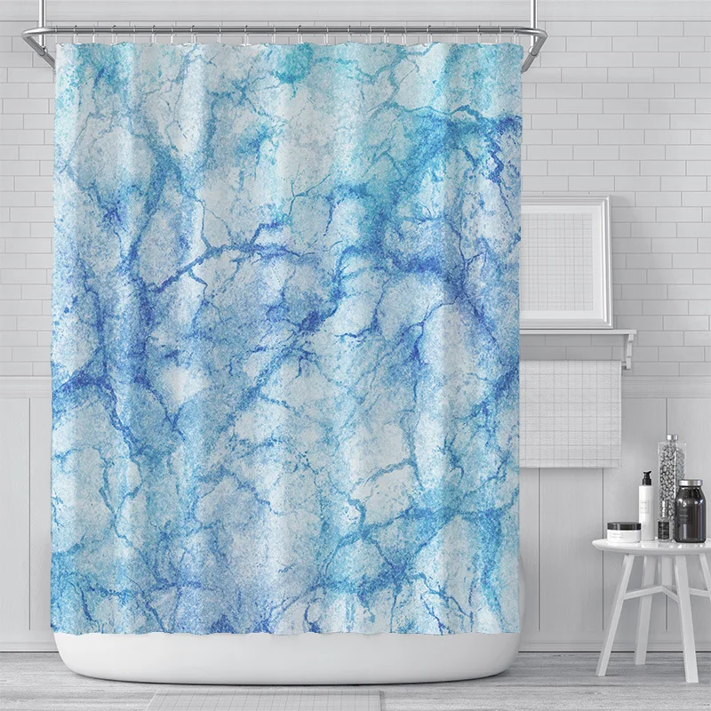 

Baby Blue Marble Shower Curtain Set with 12 Hooks Bathroom Decoration