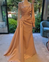 elegant mermaid woman evening dresses beaded sequined prom gowns with long sleeves arabic dubai formal party dress