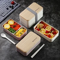 microwave double layer lunch box 1200ml wooden feeling salad bento box bpa free portable container box workers student
