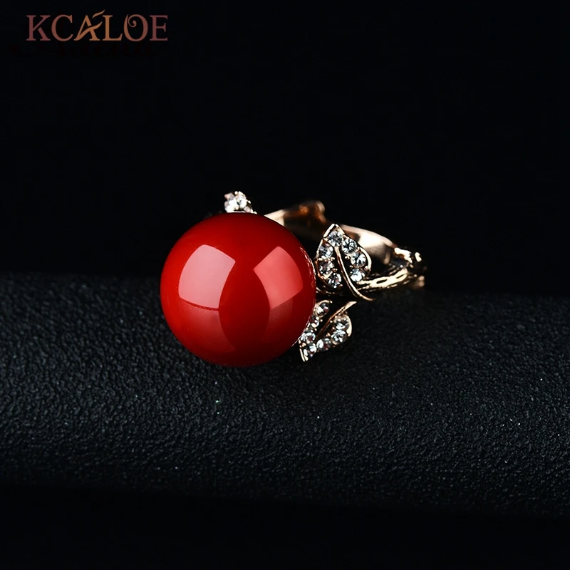 KCALOE кольца с натуральным камнем красный коралл розовое золото цвет Bijoux Femme Винтаж резной кристалл обручальное кольцо из Стразы ювелирные изделия Anel