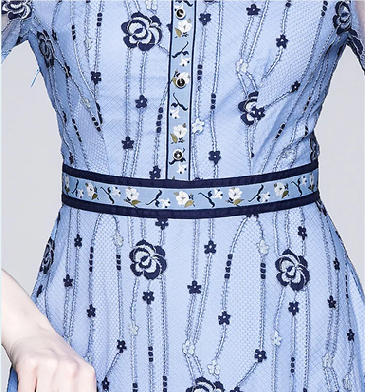 

New Lace Dress Women Elegant Work Casual Party Slim Knee-length A-line Office Dresses Hollow Out embroidery Dress Vestidos