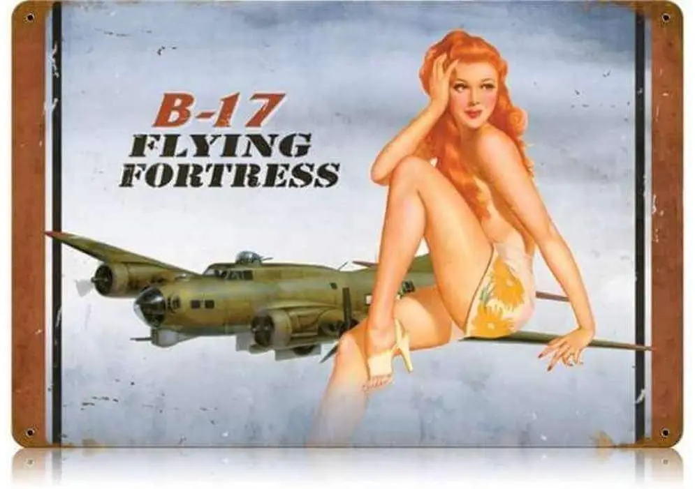 

Losea B-17 Redhead - Pin-Up Girl Retro Tin Metal Sign Vintage Wall Decor Metal Plaque Poster for Home Club Bar Pub Tavern