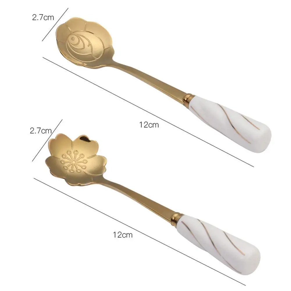 

Cute Flower Spoon Ceramic Handle Spoon Rose Gold Stirring Dessert Tableware Spoon Spoon Coffee Kitchen H8W5