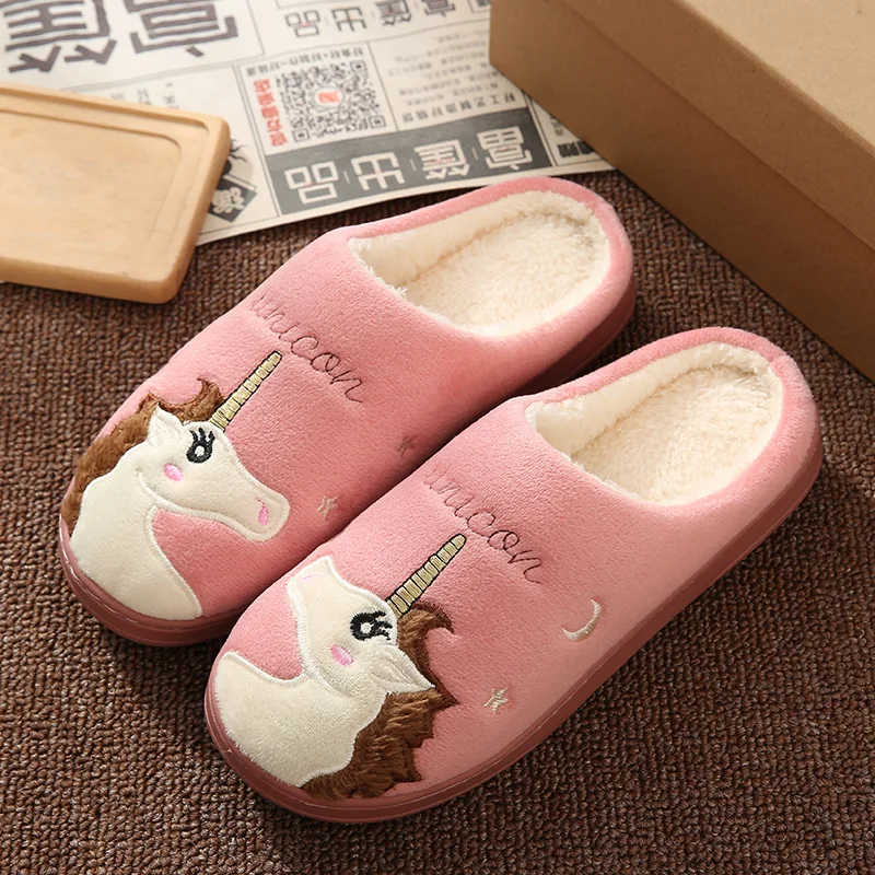 Новинка 2020 Мультяшные тапочки с единорогом зимняя нескользящая обувь для пола