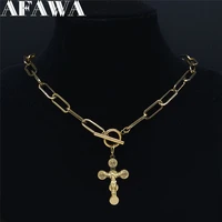 stainless steel cross jesus necklace choker gold color catholic small statement necklace jewelry acero inoxidable n6018s01