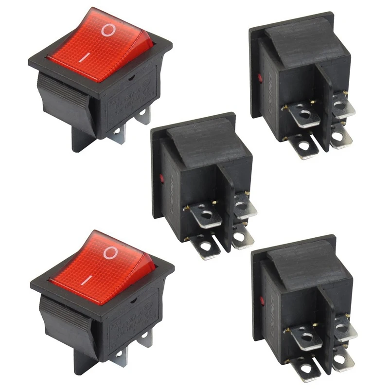 5Pcs Red Illuminated Light On/Off Dpst Boat Rocker Switch 16A/250V 20A/125V Ac &amp Spdt On/Off/On Mini Black 3 Pin Swi | Электроника