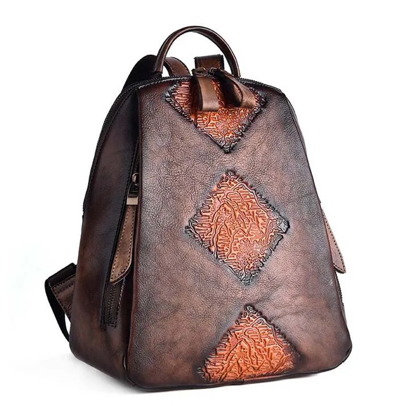 Женский кожаный рюкзак, винтажный рельефный рюкзак Mochila Feminina, повседневный женский рюкзак, женская сумка на плечо, рюкзак для путешествий