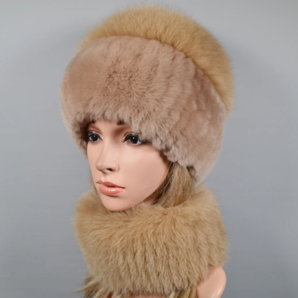 Шарф-шапка женский из натурального Лисьего меха зимний настоящий мех кролика |