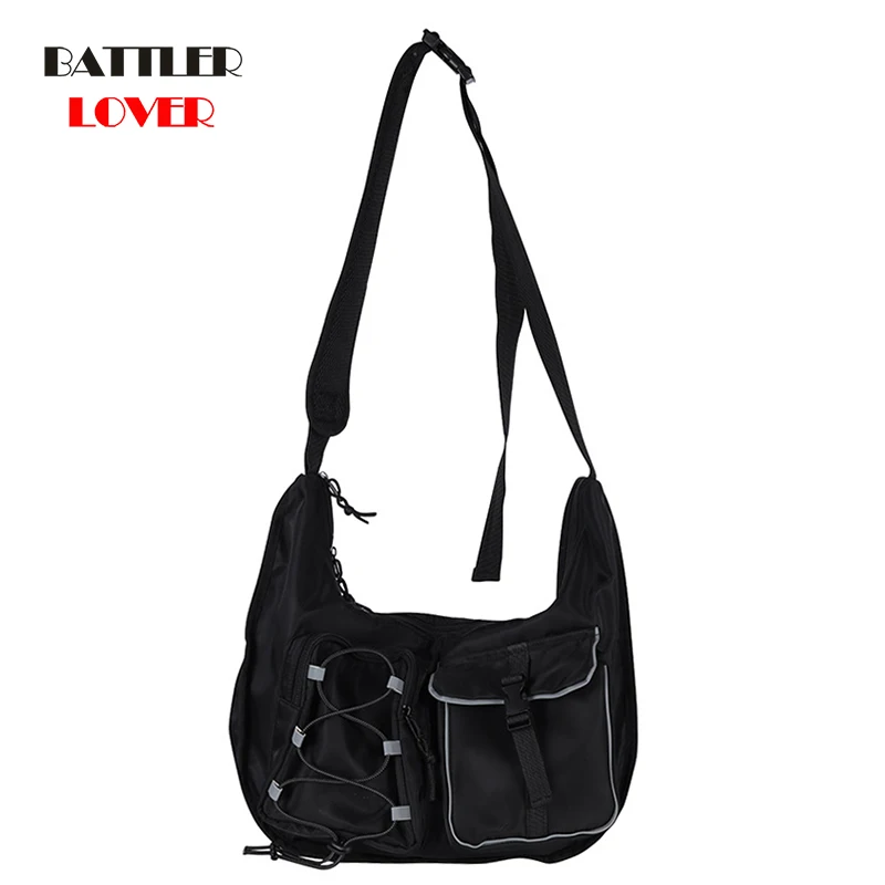 

Korean Version of Solid Color Street Steampunk Style Literary Reflective Women's Shoulder Bag Hip Hop Motor Biker Messenger Tote