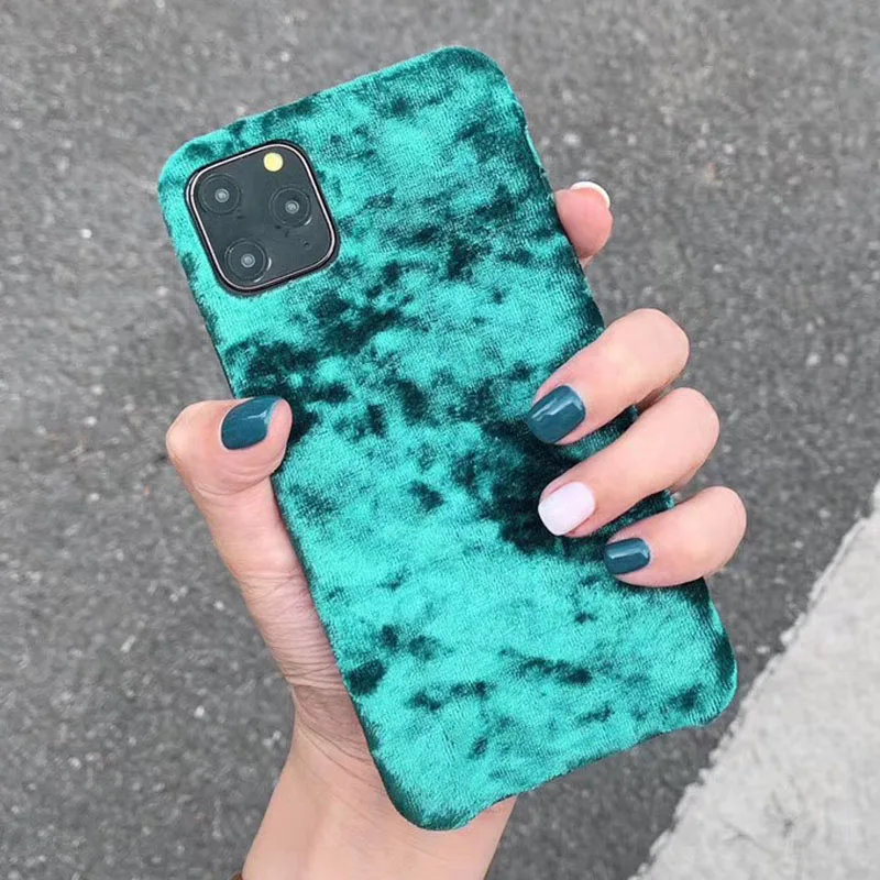 Ретро мягкий бархатный чехол для телефона для iPhone 11 Pro Xs Max Xr X роскошный теплый плюшевый чехол для iPhone 6 6s 7 8 Plus - Цвет: Green