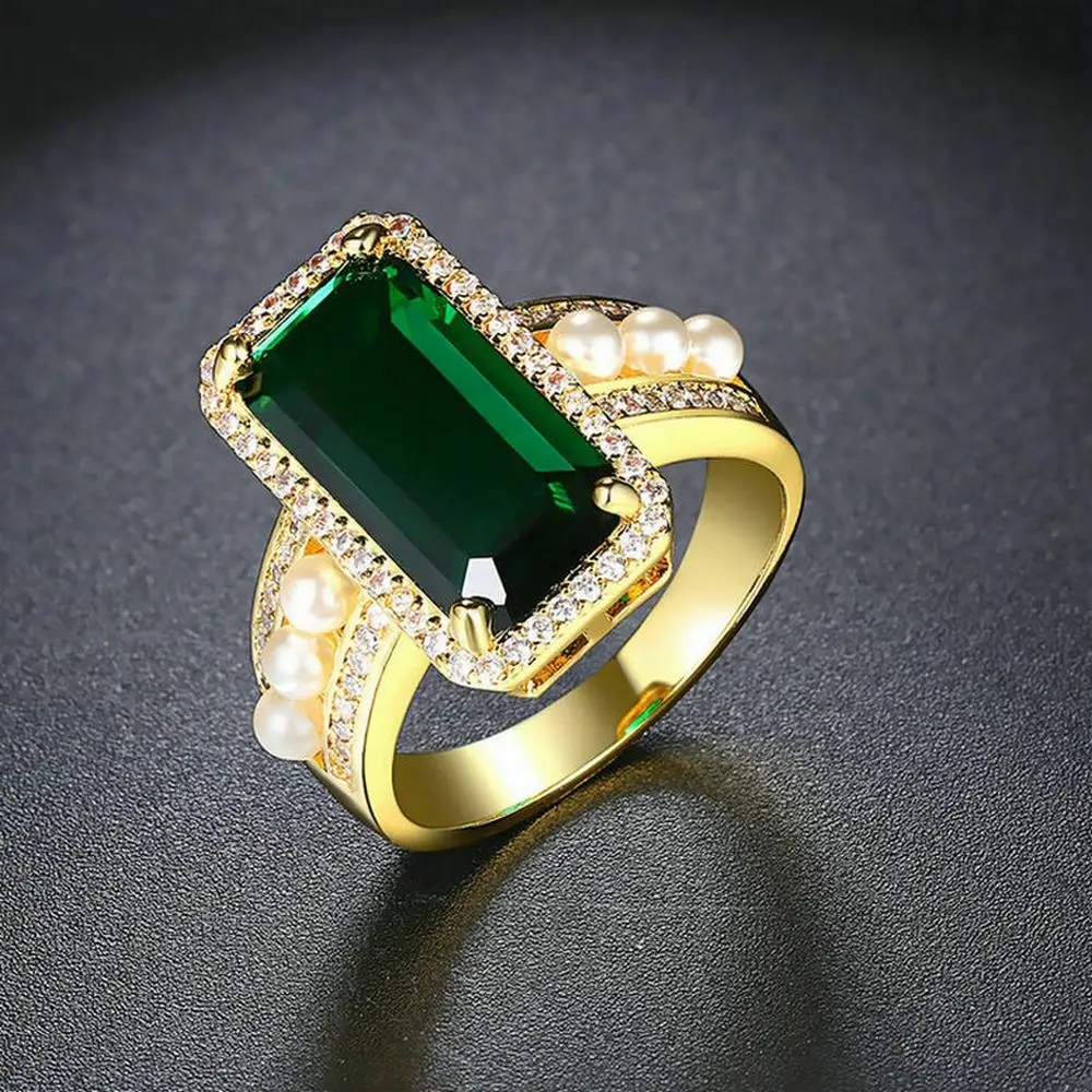 Модные новые кольца из желтого золота с искусственным жемчугом для женщин