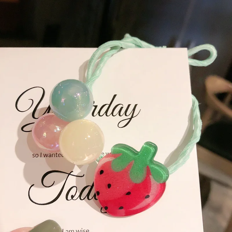 strawberry 1 Новинка, милая мультяшная резина, резинка для волос, модные детские эластичные ленты для волос с фруктами, головной убор для девочек, конский хвост, зажим для волос аксессуары - Цвет: strawberry 1