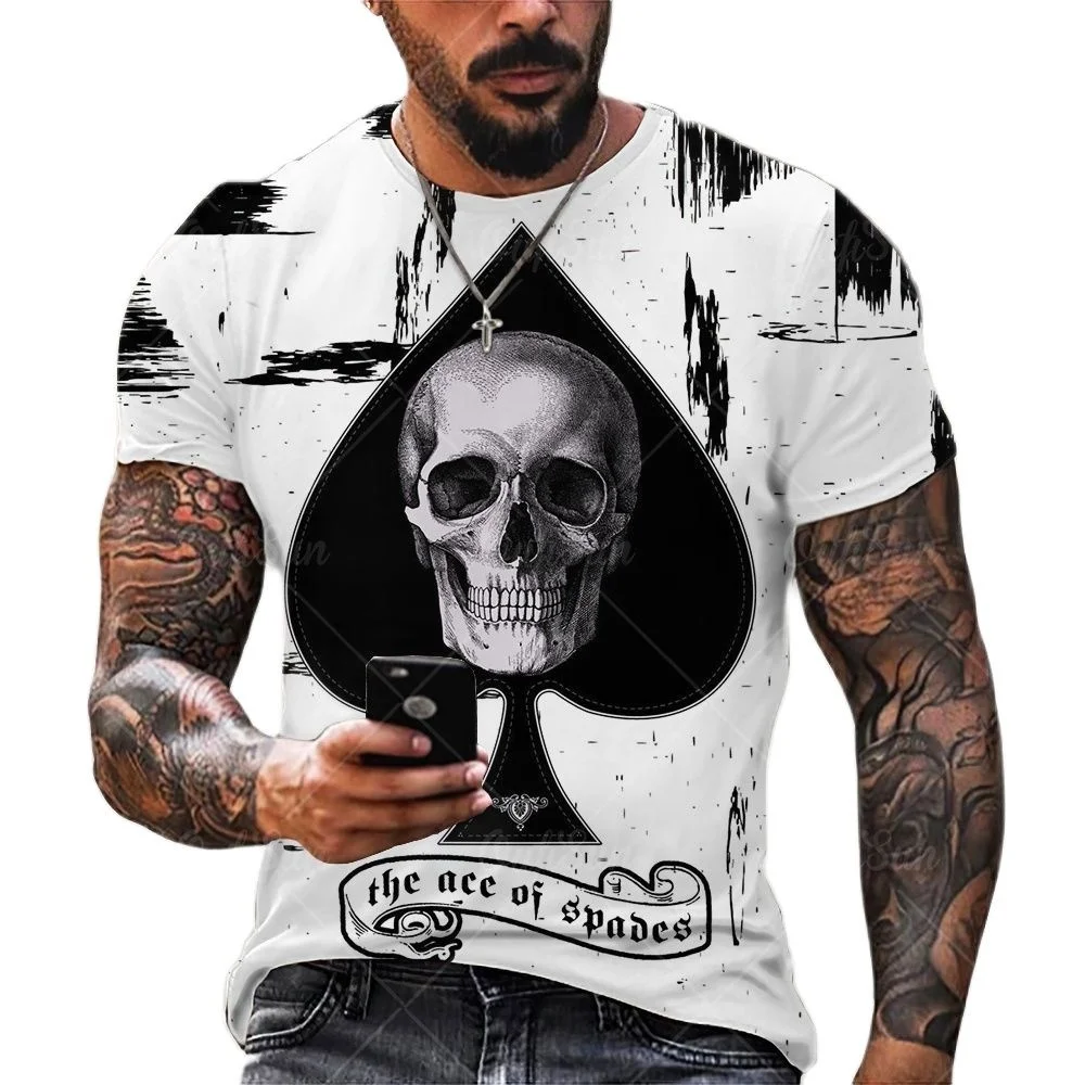 

3D Printing Horror Skull Men's T-Shirt Street Fashion Personality Blue Flame Skeleton Short-Sleeved Wild Loose Oversized Top 6XL