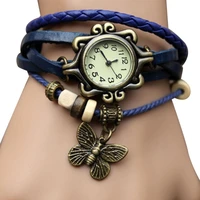 vintage fasion womens bracelet vintage weave wrap quartz faux leather leaf beads wrist watches lady watch relogio feminino