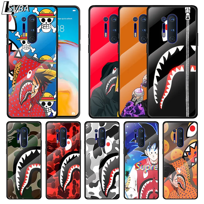 

Fashion Cartoon Shark Head For Oneplus 9R 9 8T 8 Nord Z 7T 7 Pro 5G Tempered Glass Shell Phone Case Cover