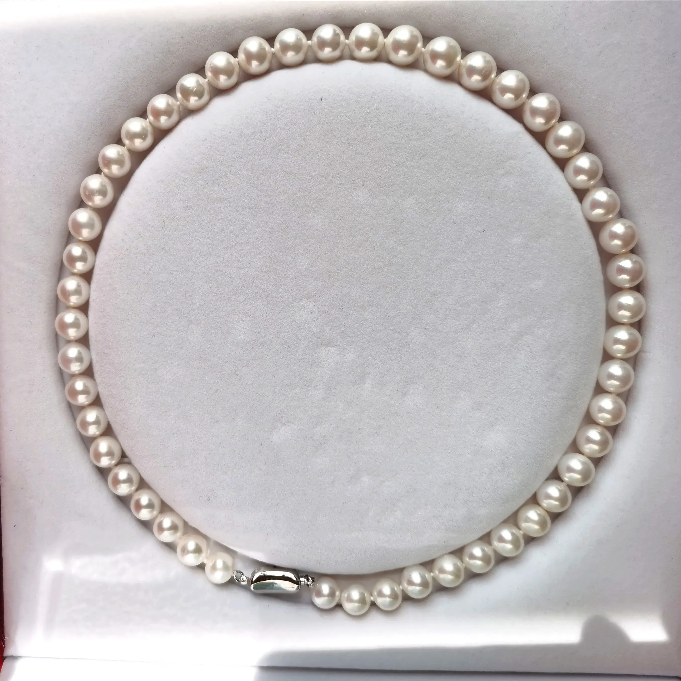 

Natural freshwater pearl necklace 9-10mm positive round bright white female collarbone chain