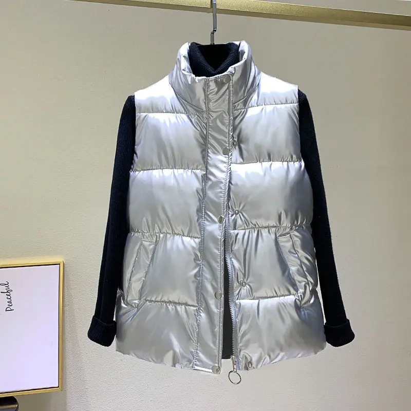 

Down cotton vest women's short 2020 new autumn and winter Korean joker waistcoat plus size vest bright surface waistcoat