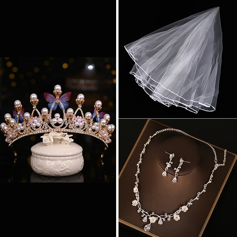 

Forseven New Glitter Bridal Crown Pearl Bows Design Wedding Hair Accessories Exquisite Charming Tiaras Headbands for Women