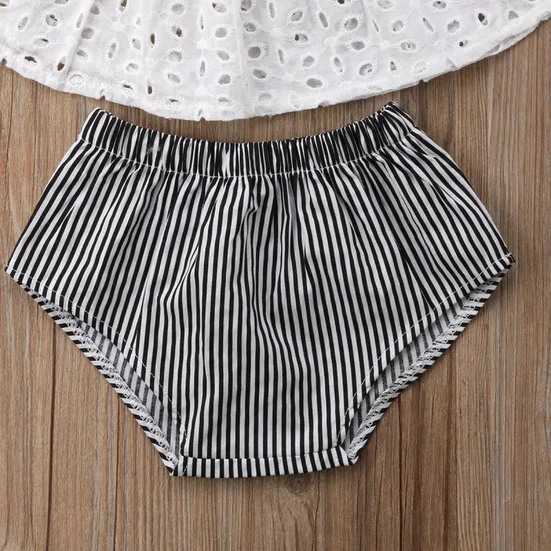 

Summer Newborn Baby Girl Lace Off Shoulder Top Stripe Shorts Outfits Clothes Summer Newborn Baby Girl Lace