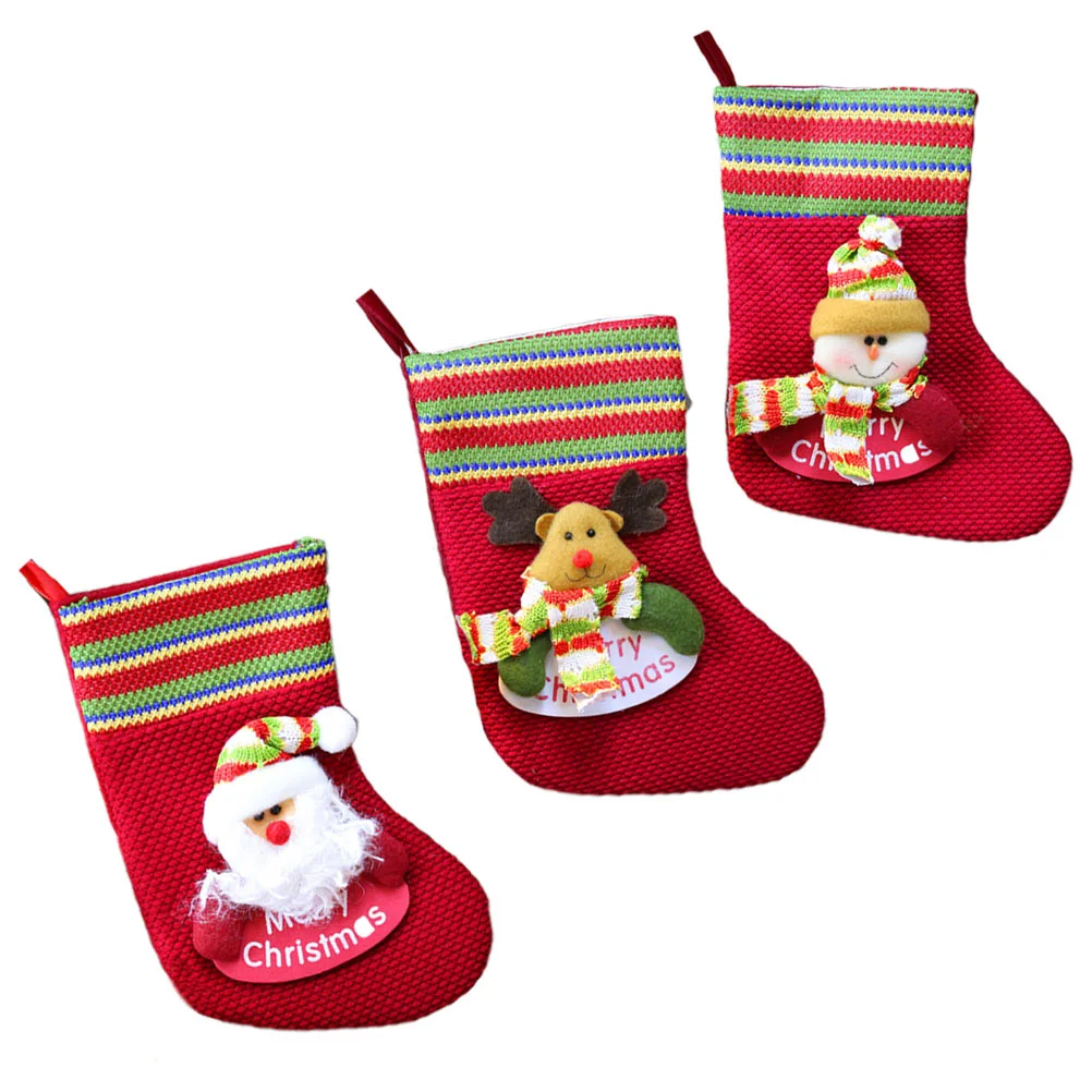 

3Pcs Decorative Socks Candy Stockings Christmas Gift Hanging Bag Ornaments