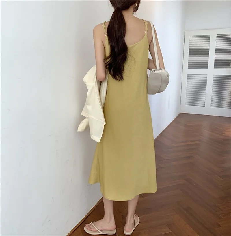 

Real Shot Korean 2021 Spring and Summer New Women's Light Yellow Strap Dress Elastic Cuffs Shirt Sun Protection Shirt