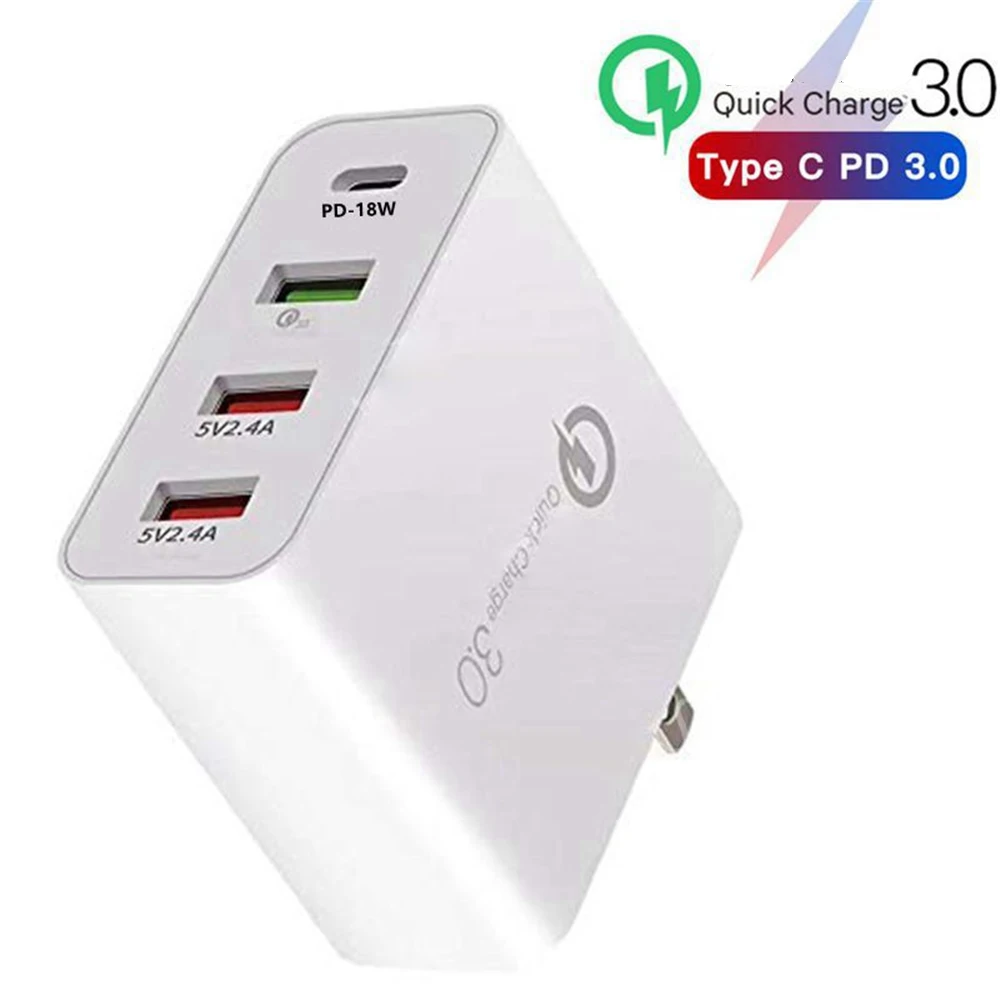 48 Вт 4 порта зарядное устройство Тип C qc3.0 type-c USB зарядное устройство для samsung iPhone huawei QC 3,0 быстрое настенное зарядное устройство США ЕС Великобритания австралийская штепсельная розетка